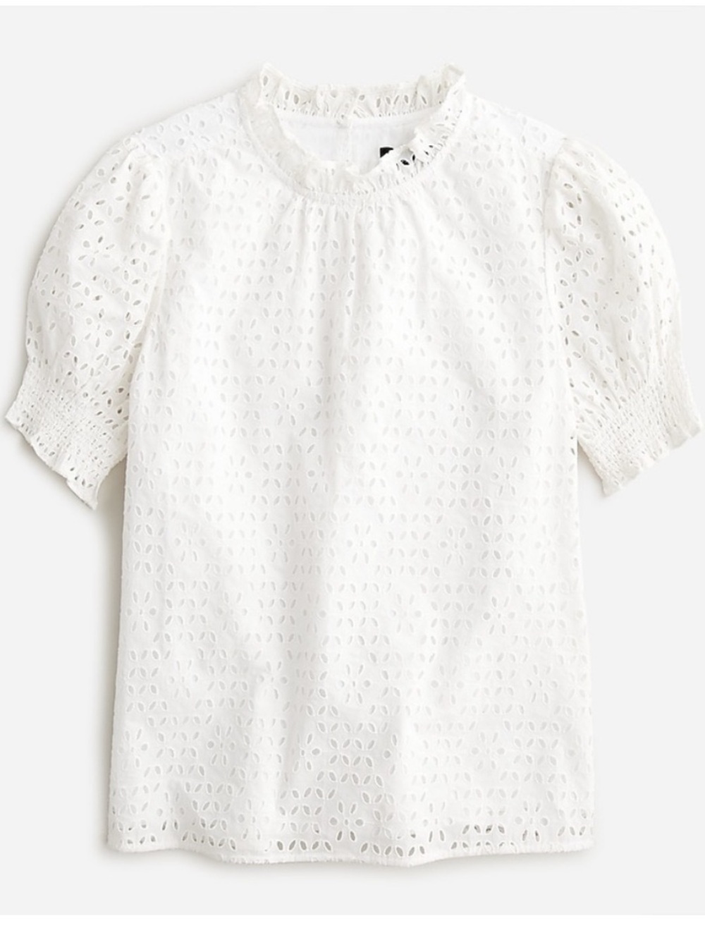 J Crew Smocked Eyelet Ruffle Top 100% Cotton Size S Boho chic Romantic Fairy